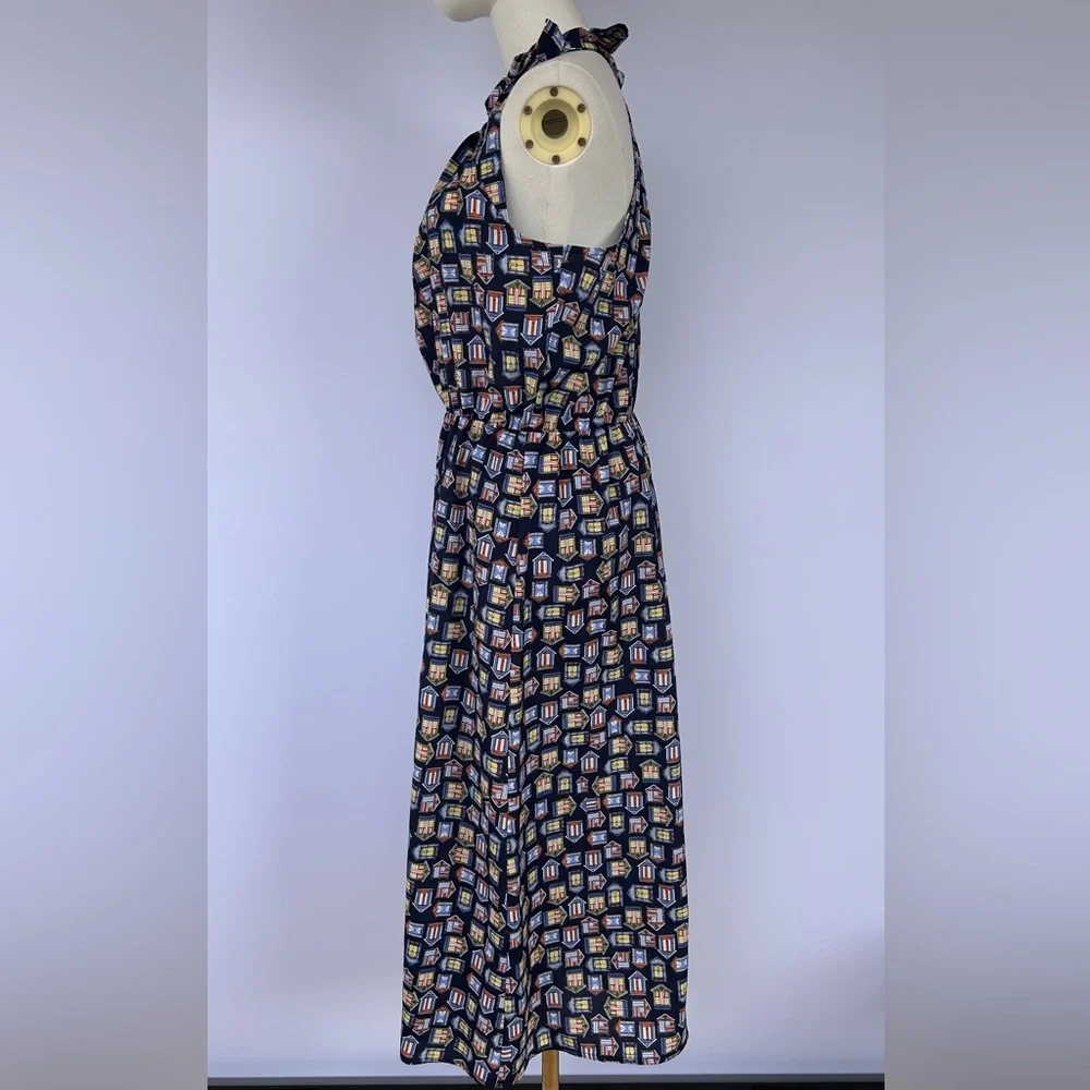 Maison‎ Jules by Anthropologie High Neck Sleeveless Dress Beach Hut Pattern Med